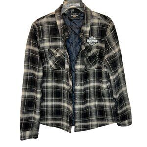 Harley-Davidson Women Sage Grey Black Plaid Woven Shirt NWOT - Size L